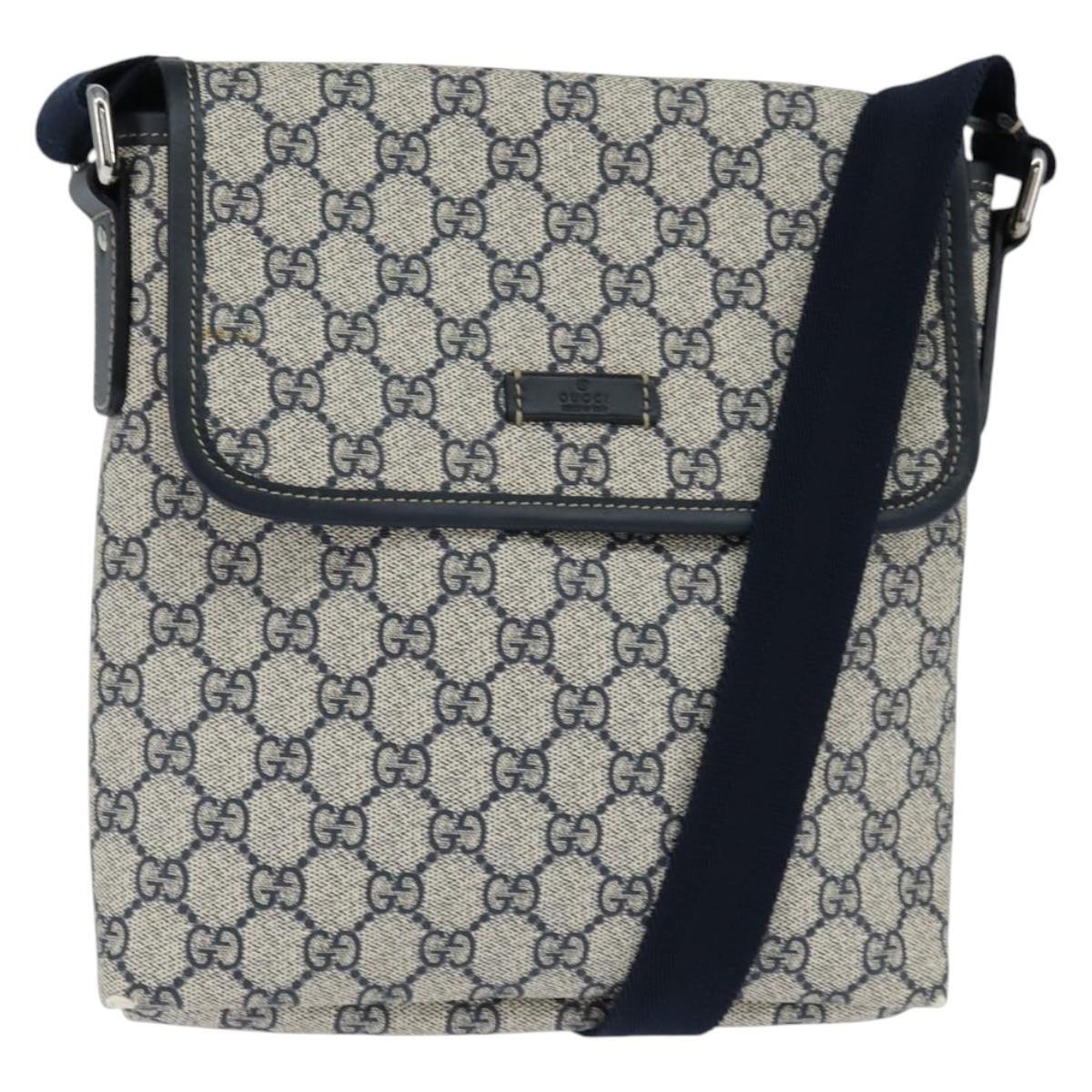 Gucci Gg Supreme Shoulder Bag Pvc Navy Silver 223666 Auth 150039